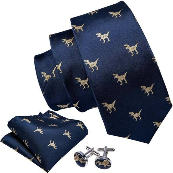 Mens Animal Tie Set Cufflinks Pocket Square Fun Print Festival Necktie Gift - Picture 2 of 8